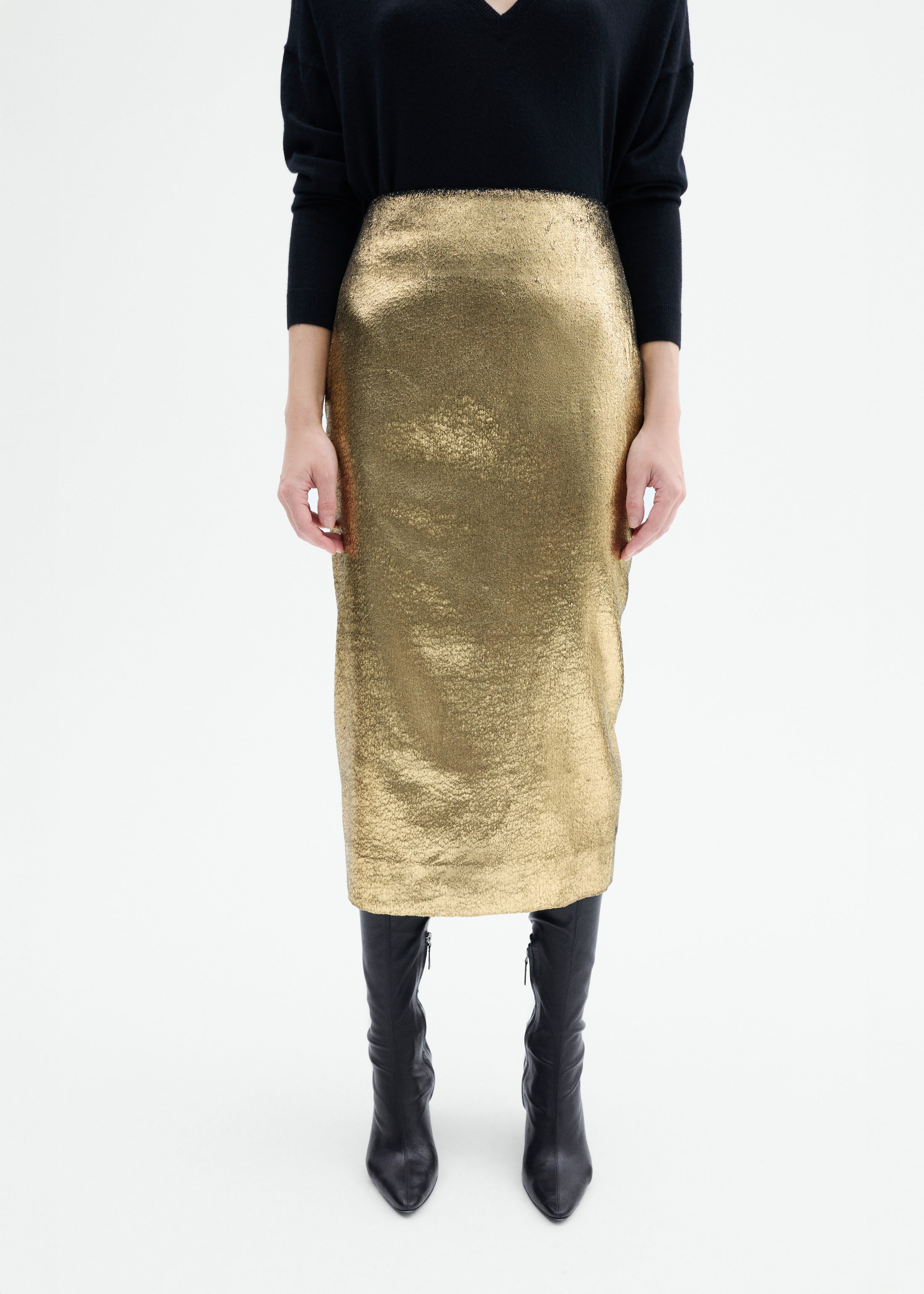 Foil Velvet Midi Pencil Skirt - 2