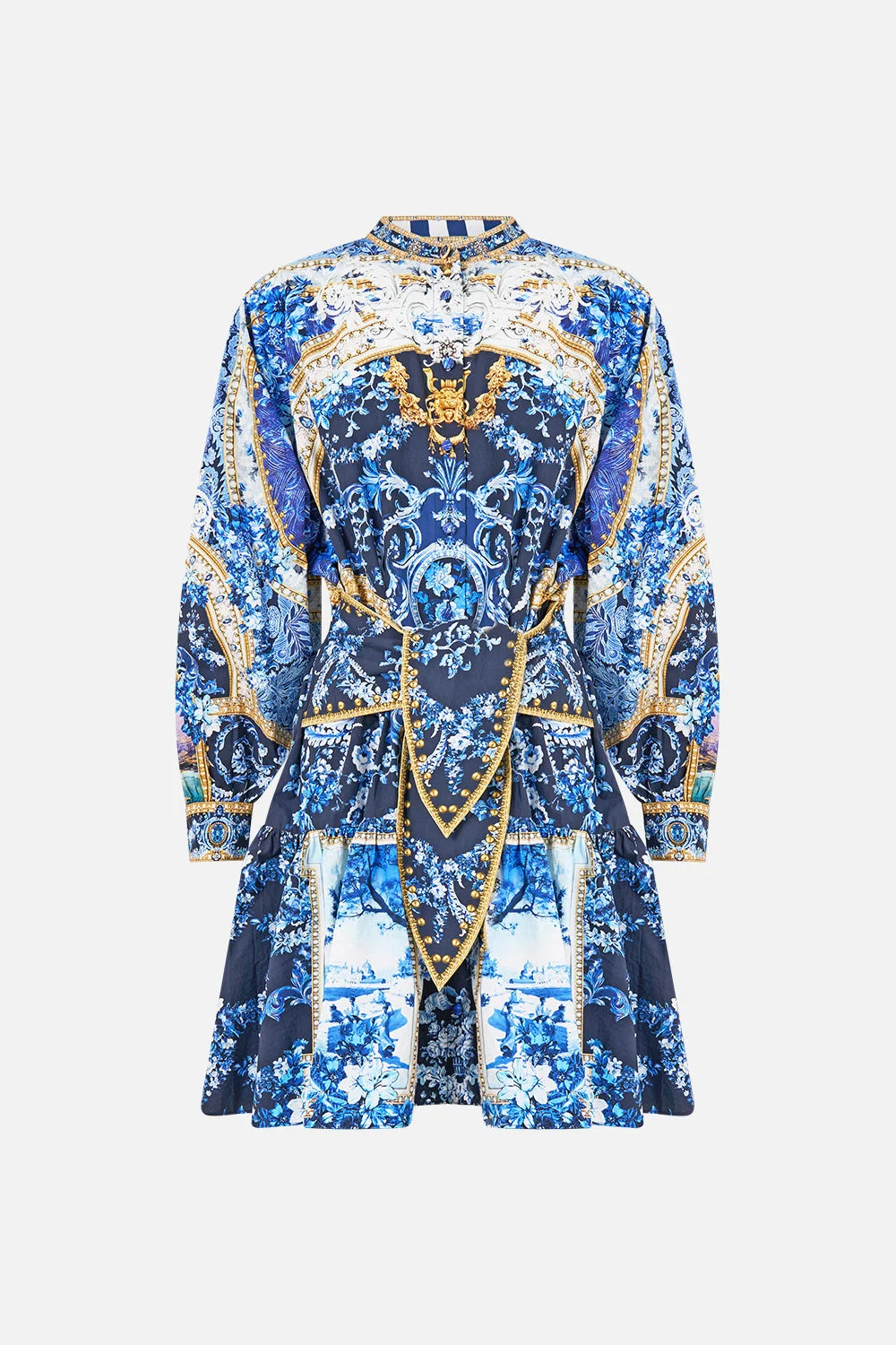 SHORT TIERED SHIRTDRESS WITH WIDE WAIST TIE SWEET SACRÉ BLEU - 1