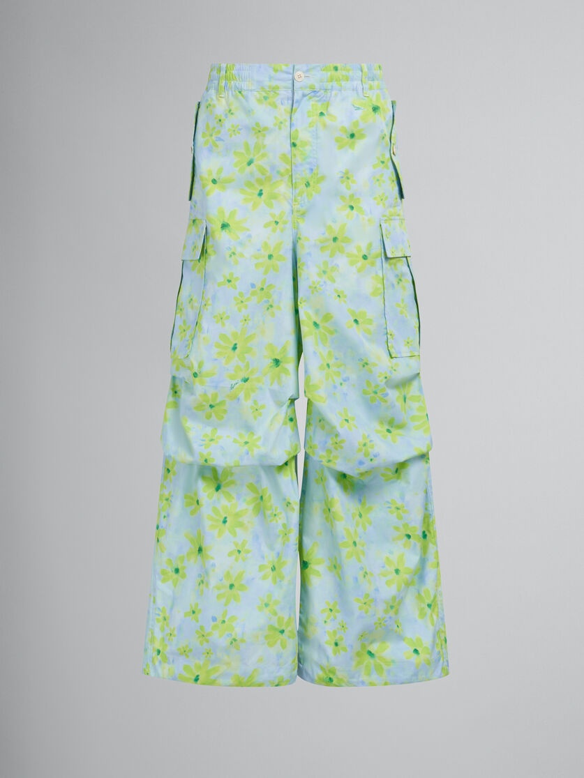 BLUE POPLIN CARGO PANTS WITH PARADE PRINT - 1