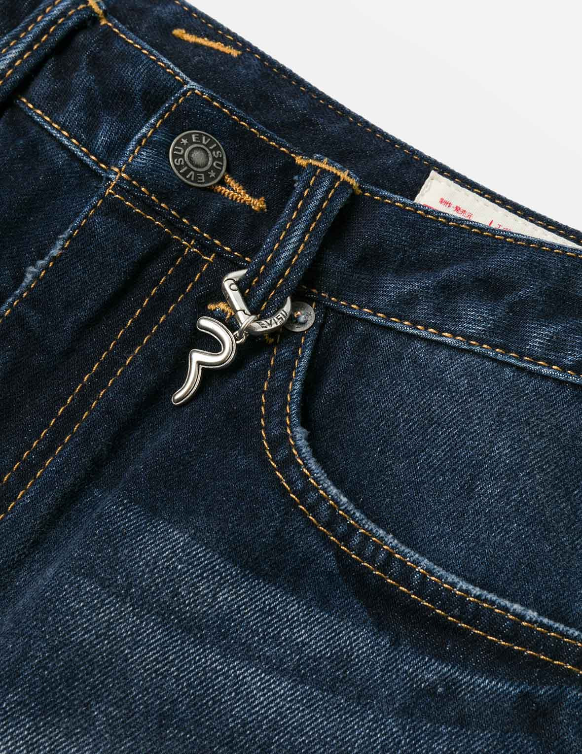 Distressed Kamon and Seagull Appliqué Embroidery Fashion Fit Denim Shorts - 9