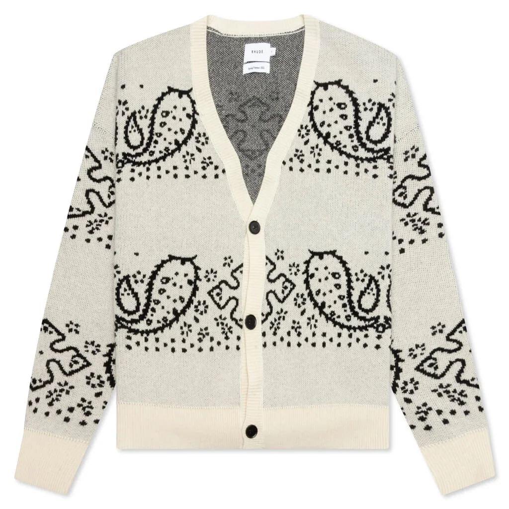 RHUDE BANDANA STRIPE CARDIGAN - CREME/BLACK - 1