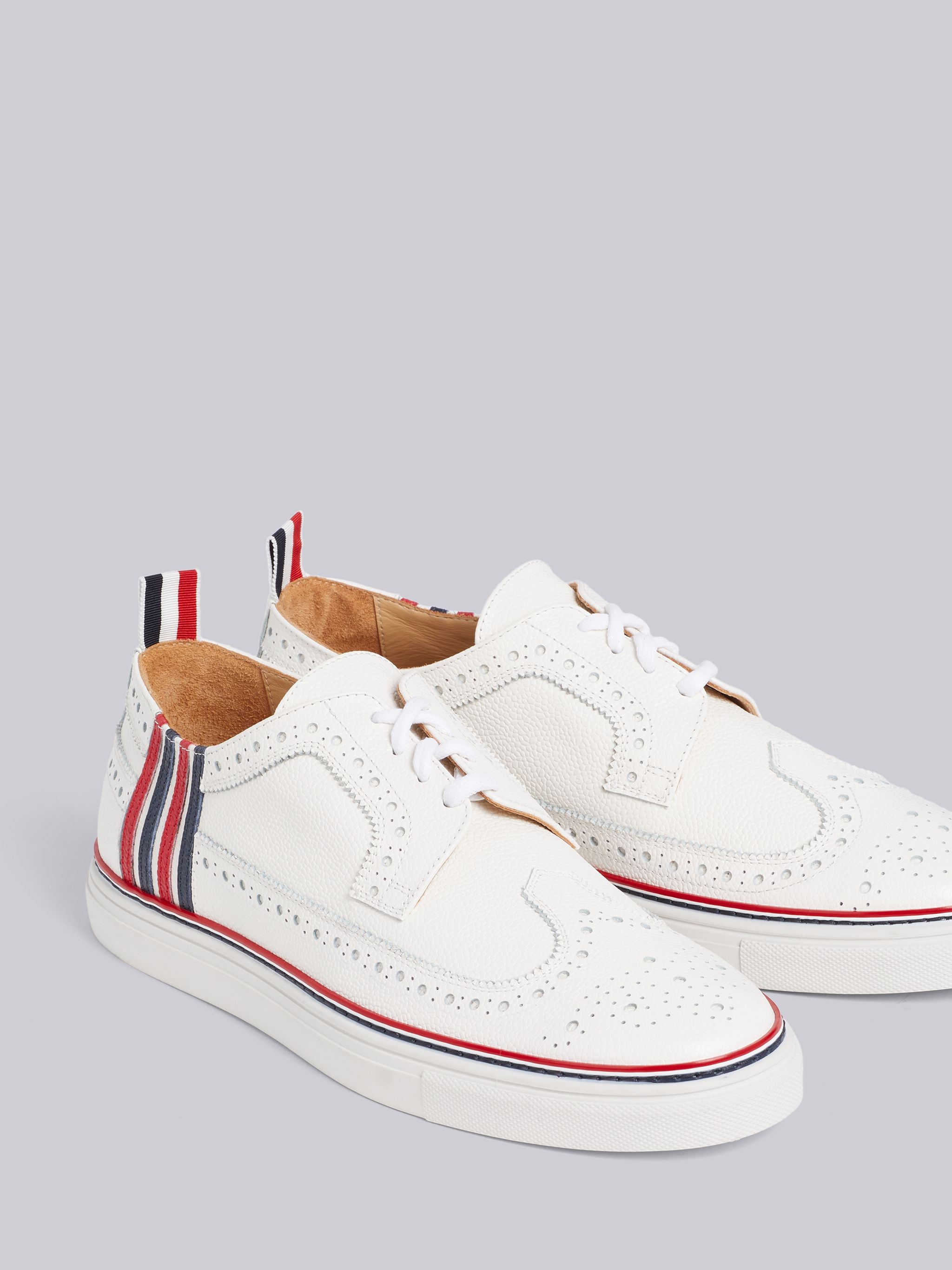 White Pebbled 4-Bar Brogue Sneaker - 2