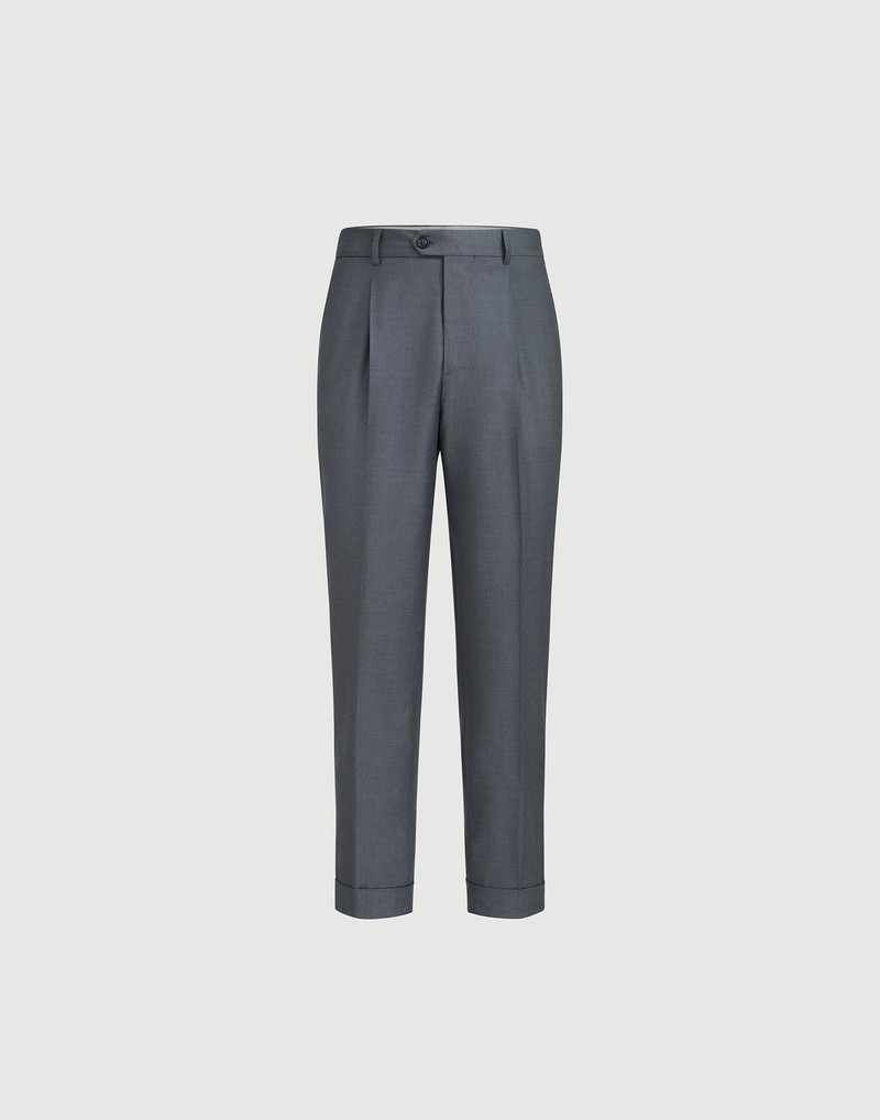 Super 150s virgin wool four season batavia trousers with pleat 1