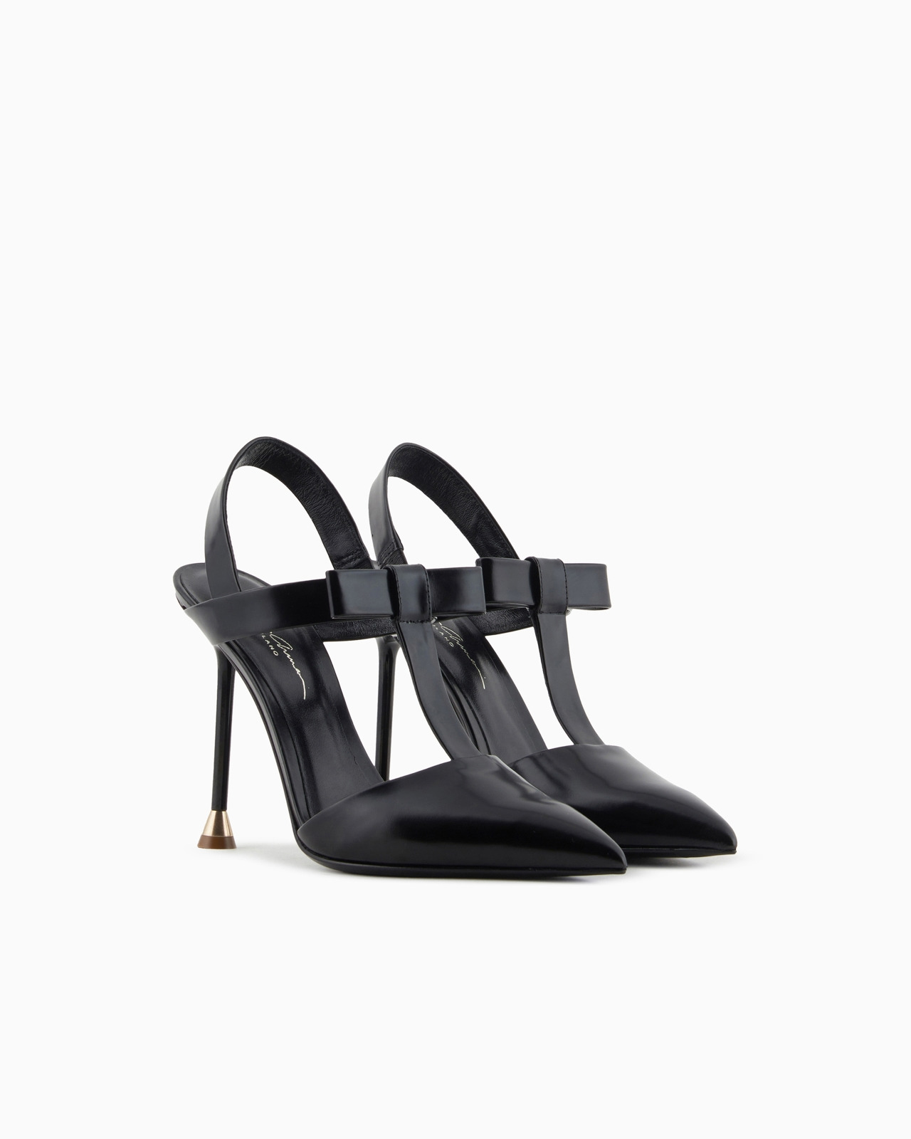 Brushed leather T-bar court shoes with bow - 2