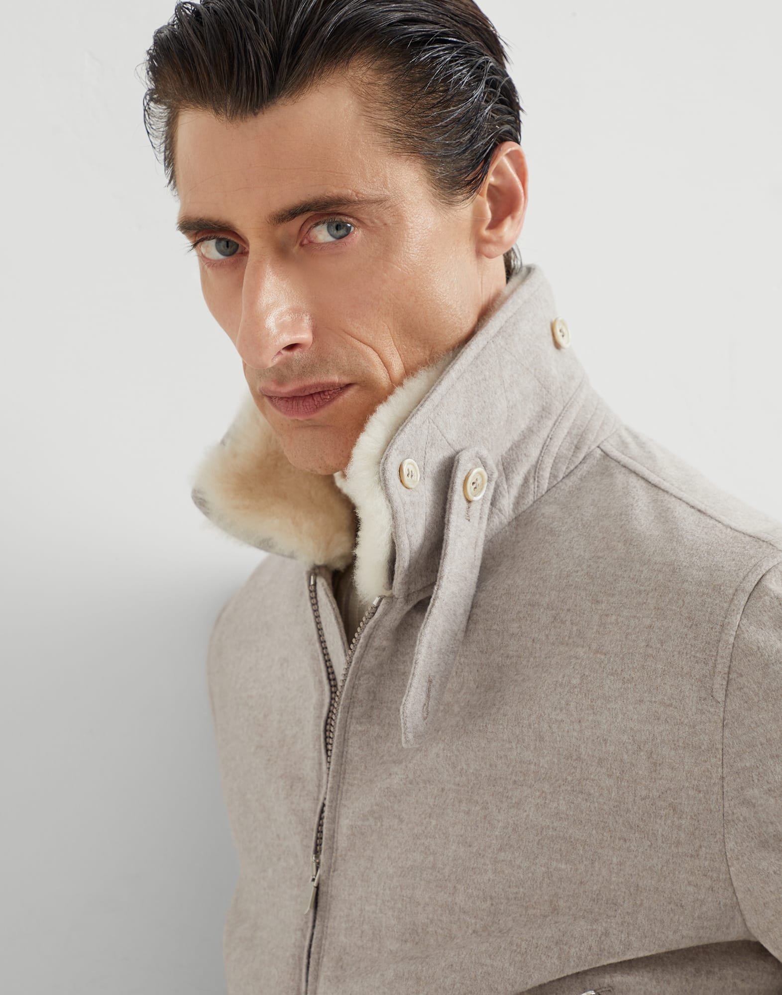 Bonded cashmere beaver cloth bomber jacket with detachable shearling insert and Thermore® padding - 3