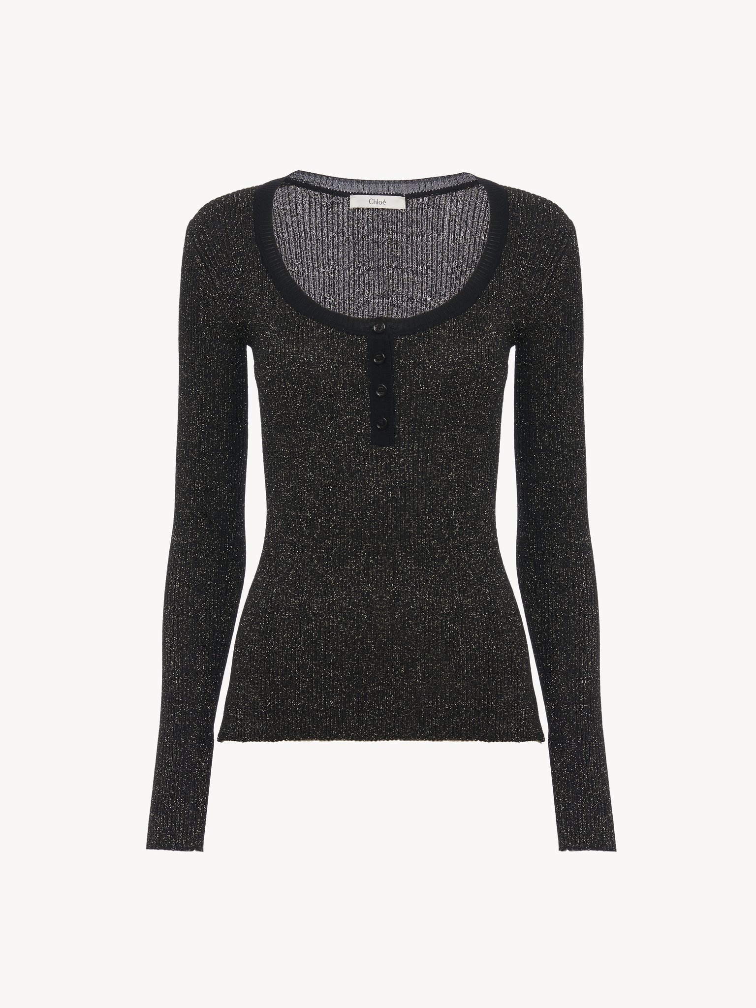 LONG-SLEEVE FITTED TOP IN LUREX WOOL KNIT - 2