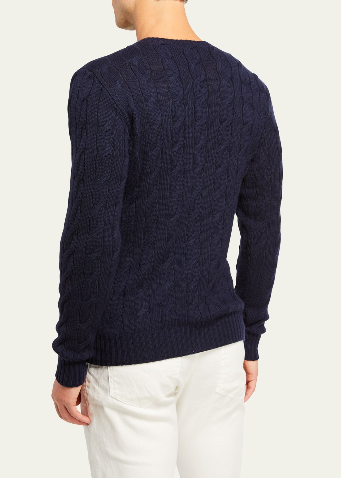 Cashmere Cable-Knit Crewneck Sweater, Navy - 3