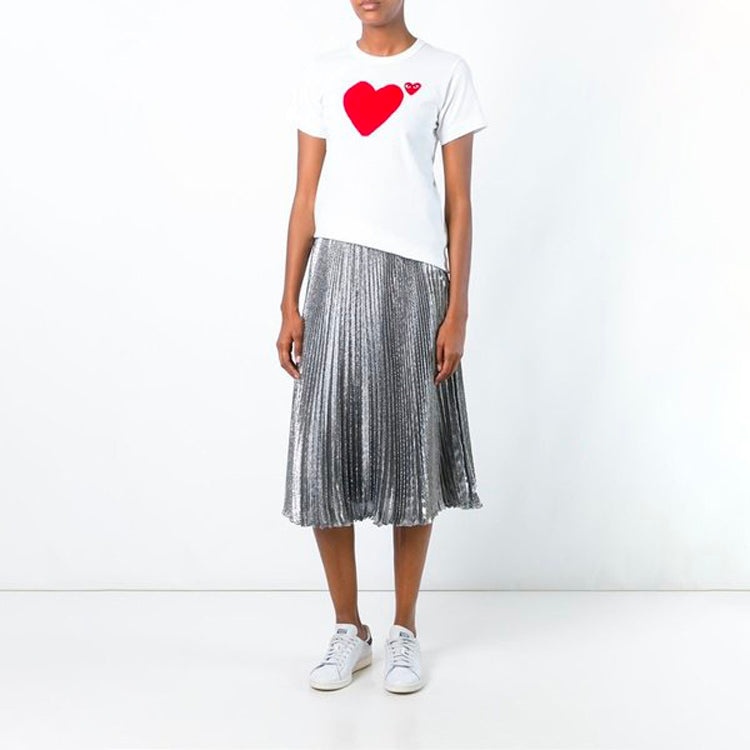 (WMNS) COMME des GARCONS PLAY Double Sided Short Sleeves Tee 'White' AZ-T221-051-1 - 3