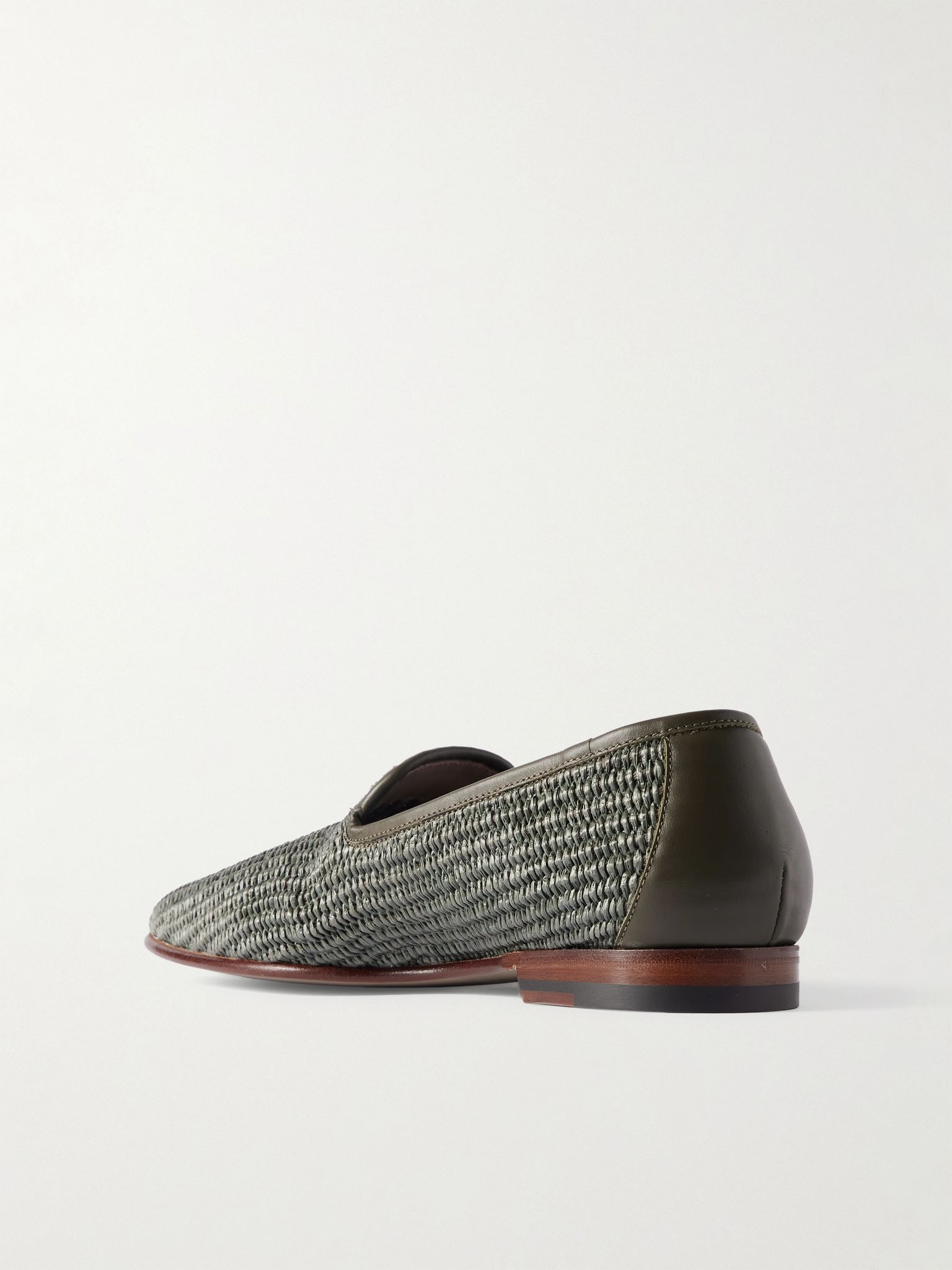 Mario Leather-Trimmed Raffia Loafers Dark green - 4