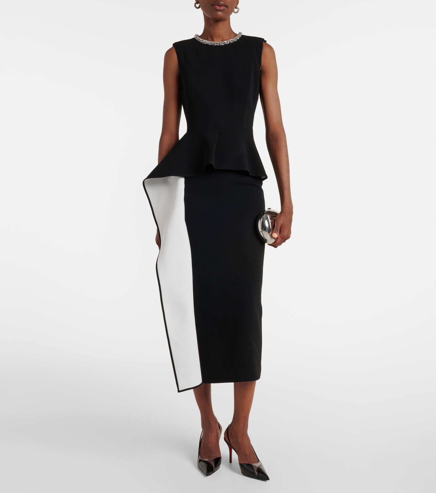 Embellished peplum satin crêpe midi dress - 2