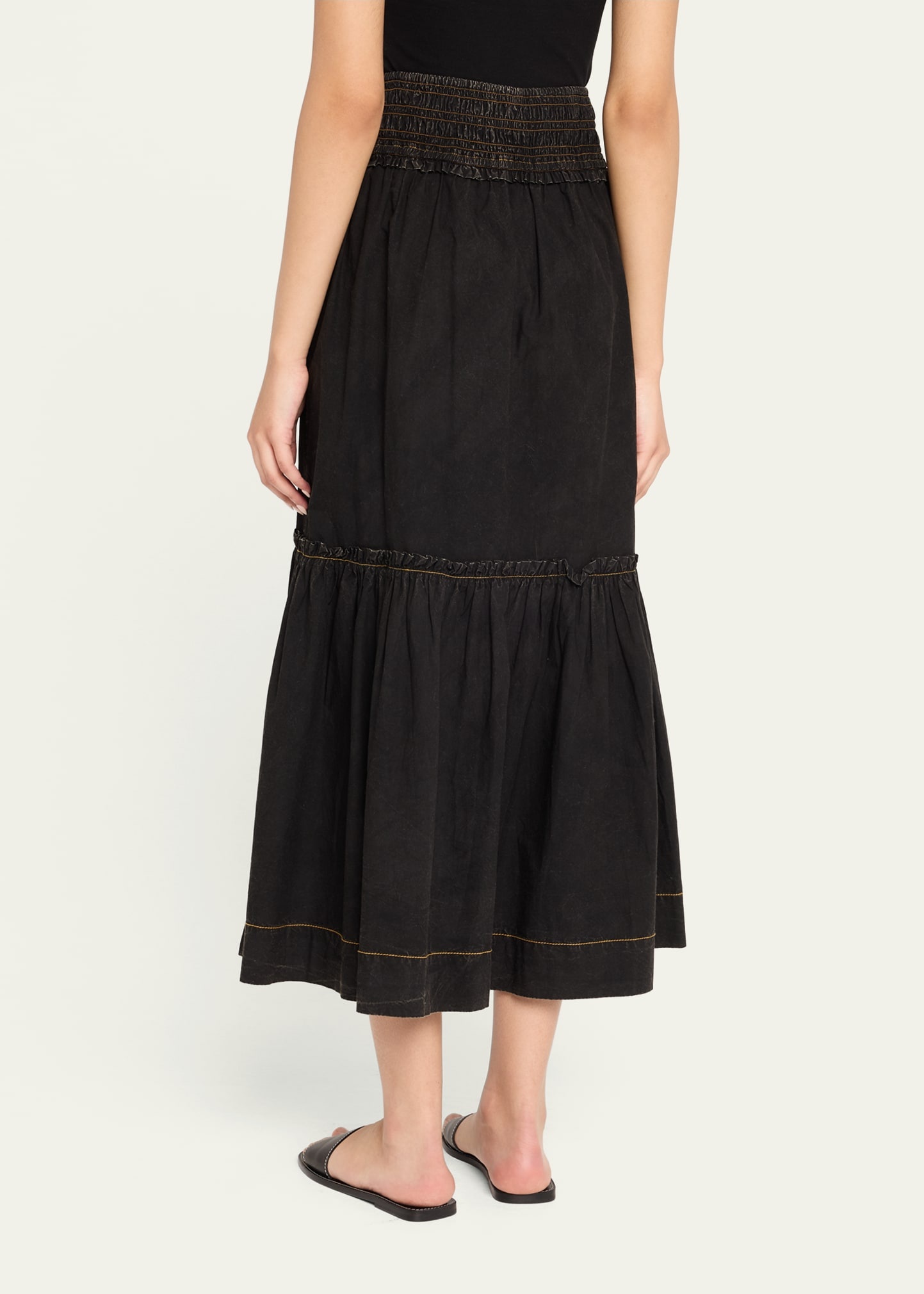 Garment-Dyed Smocked Maxi Skirt - 3
