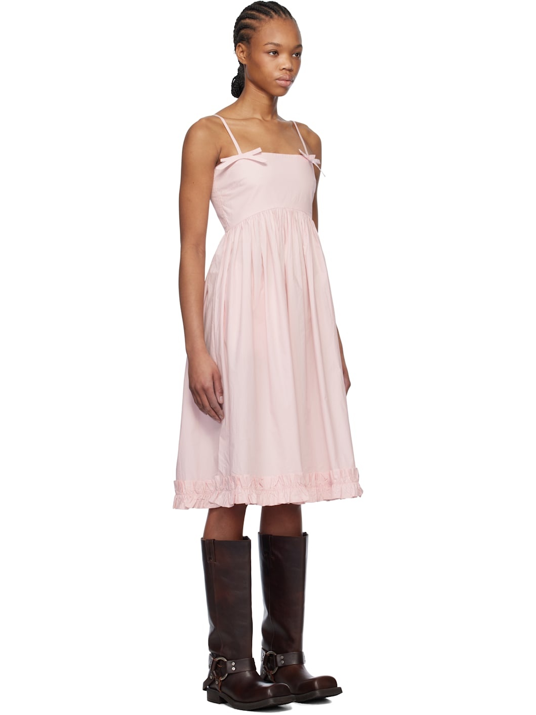 Pink Cotton Poplin Strap Midi Dress - 2