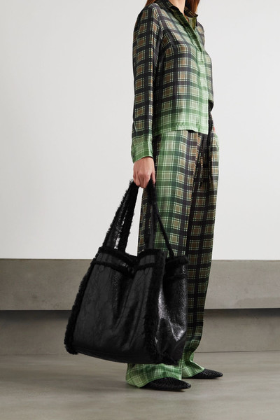 Dries Van Noten Reversible shearling and crinkled-leather tote outlook