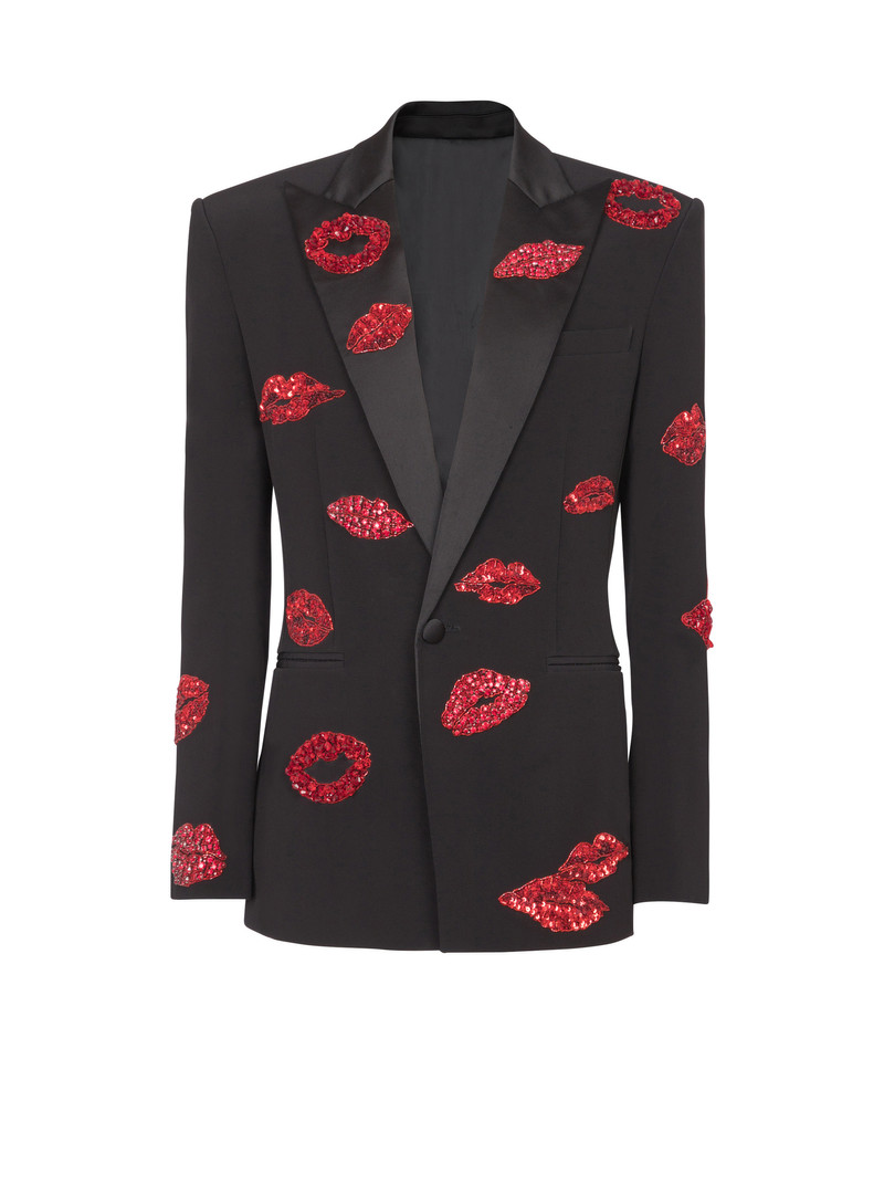 Crepe 1-button jacket with Kiss embroidery 1