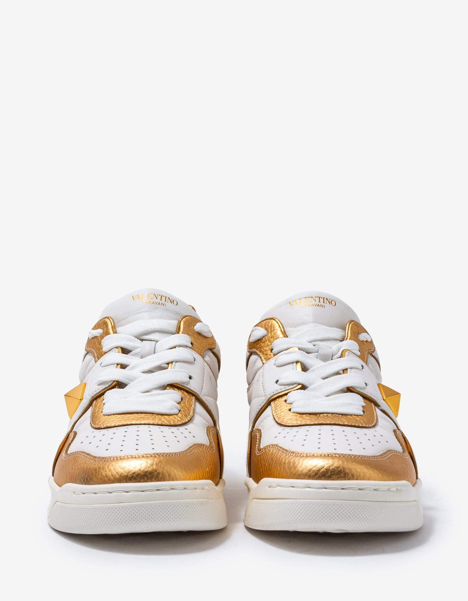 Valentino White & Gold One Stud Trainers - 3