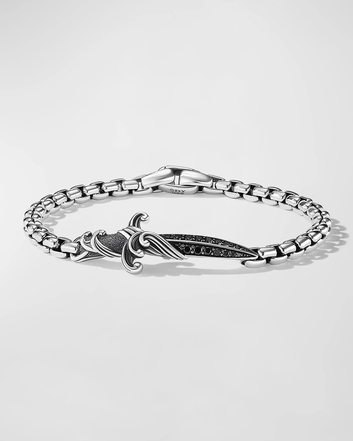 Men's Waves Dagger Bracelet in Silver with Black Diamonds, 5mm, 5.5"L - 1