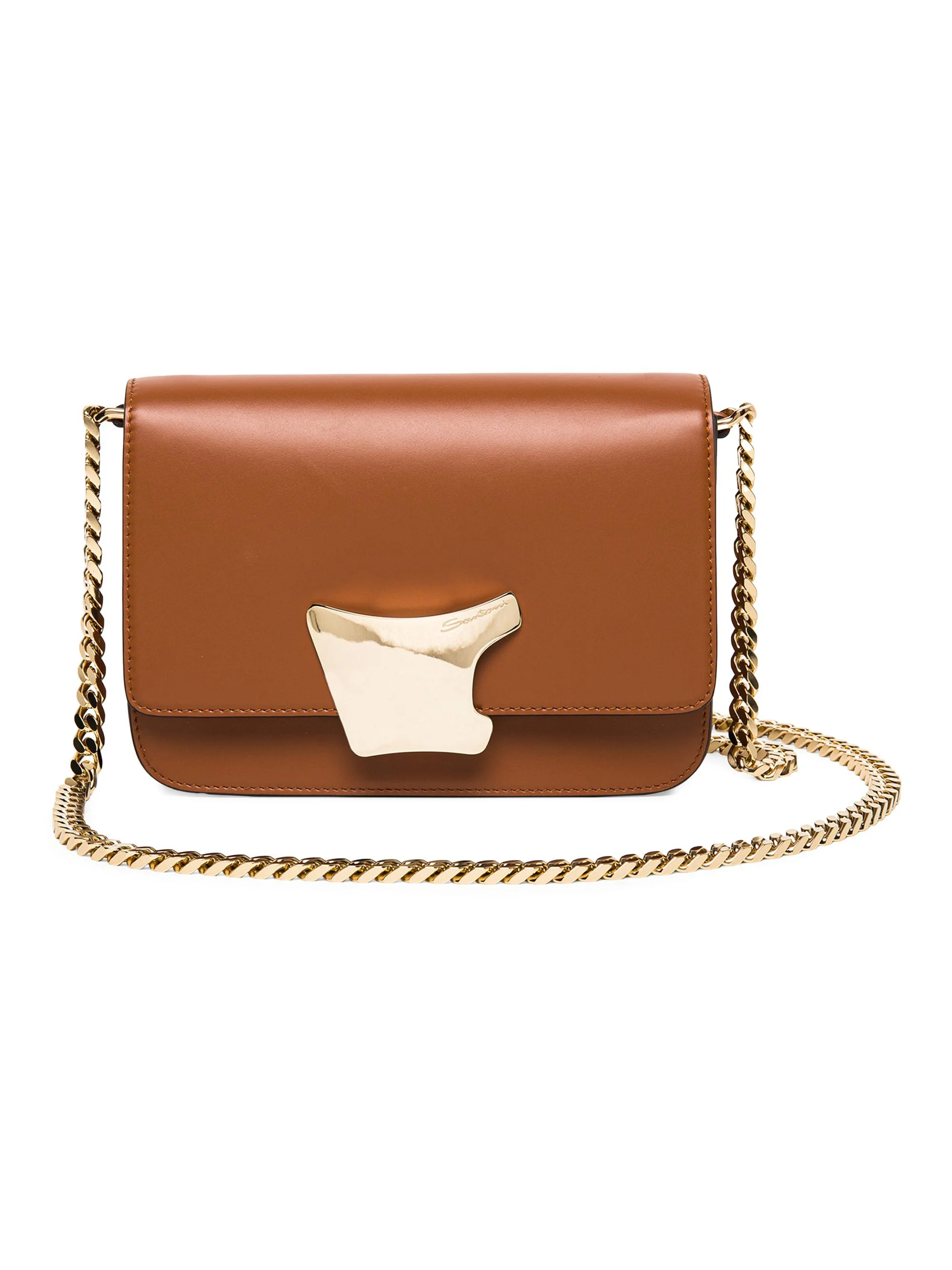 Women's Buckle-Detailed Leather Crossbody Bag - Brown - 1