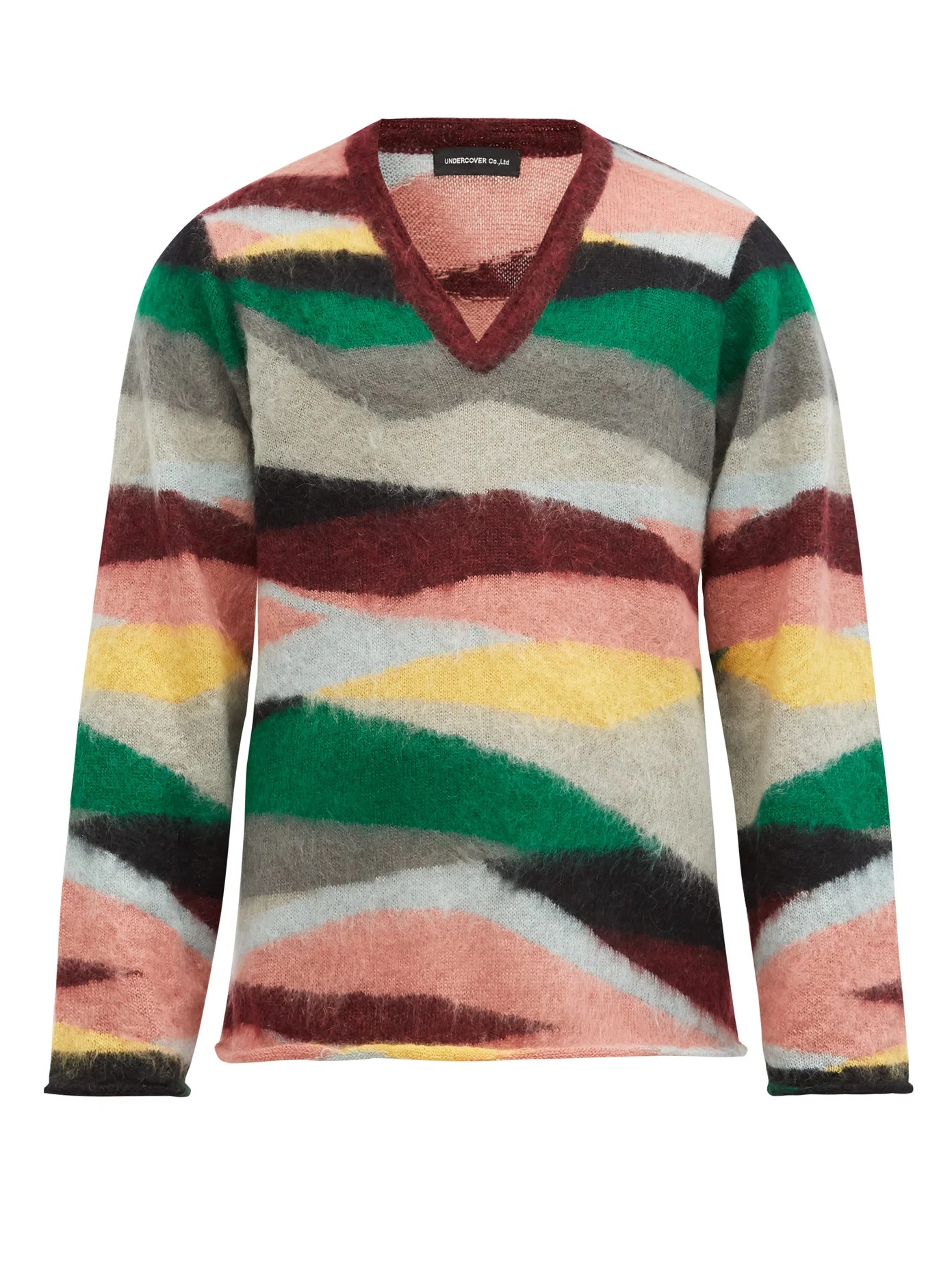 V-neck stripe-jacquard mohair sweater - 1