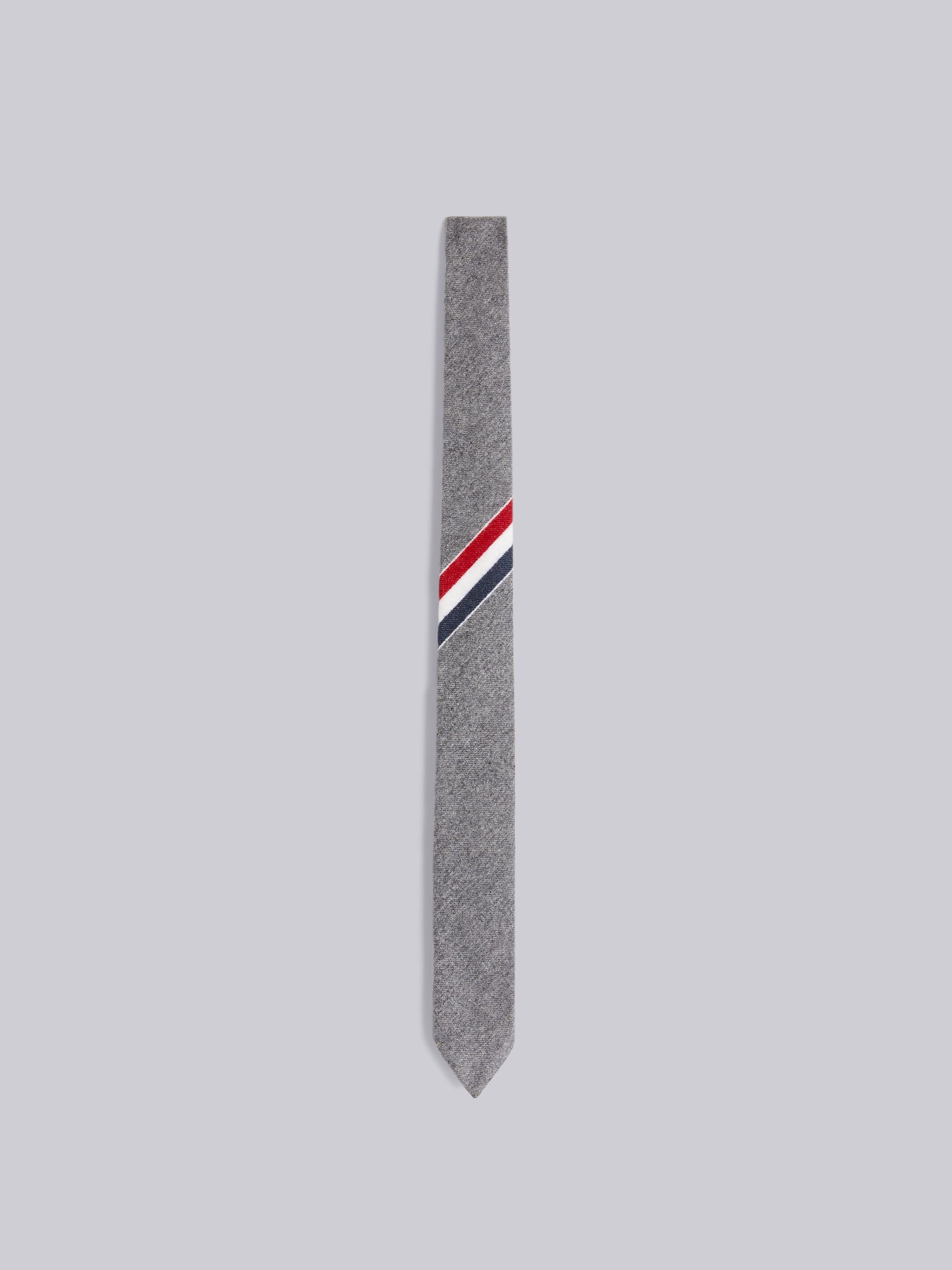 Medium Grey Lightweight Boiled Wool Stripe Classic Tie - 1