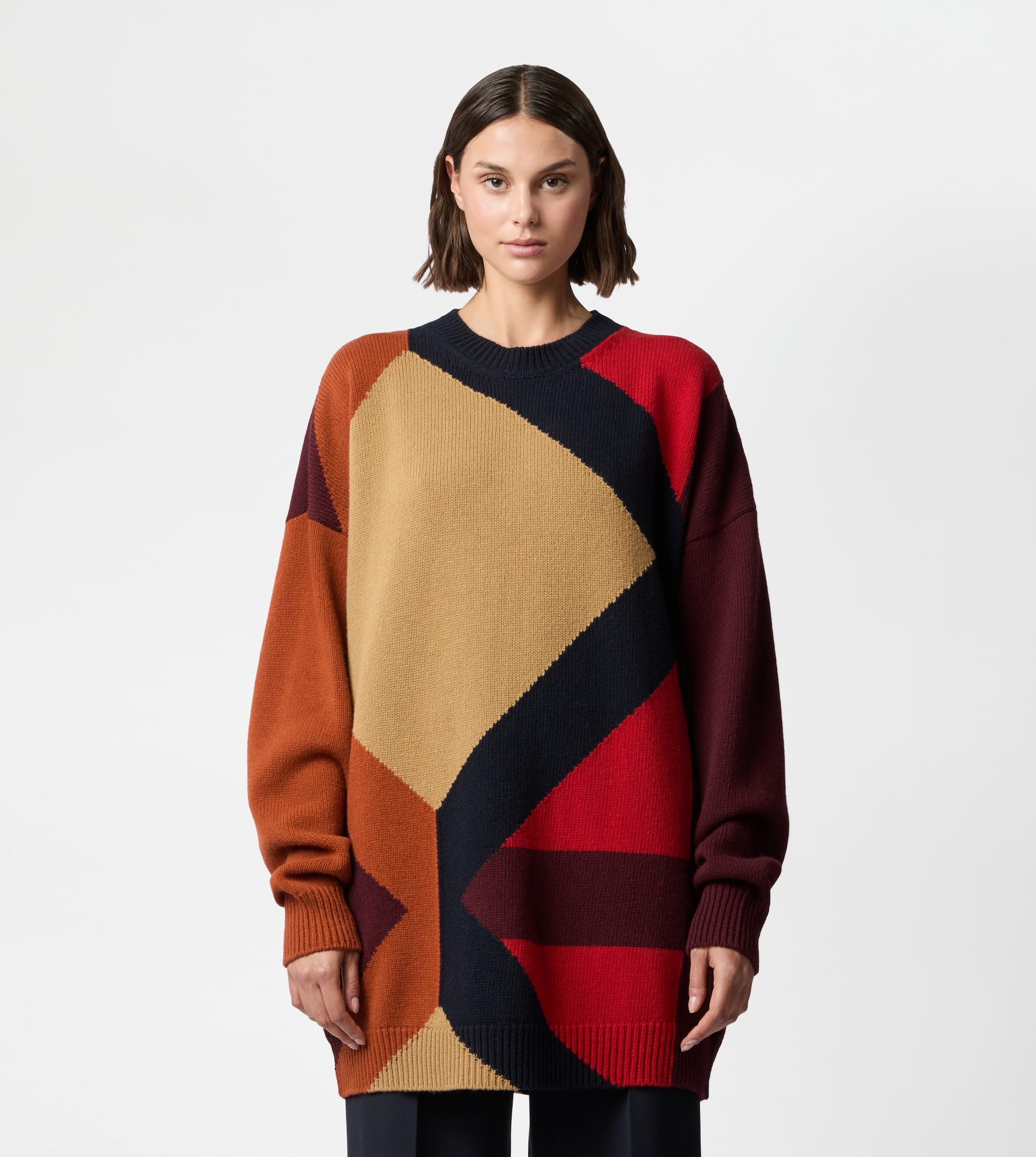 ROUND-NECK PULLOVER IN WOOL - RED, GREY - 3