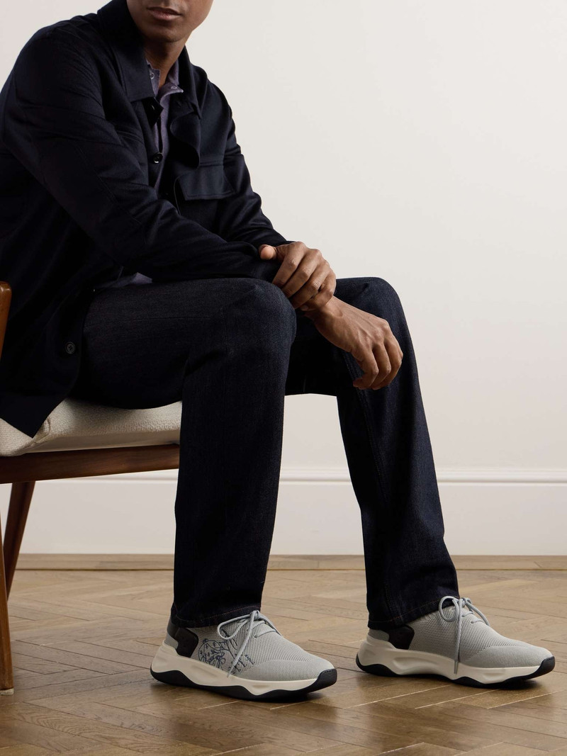 Berluti Shadow Scritto Venezia Leather-Trimmed Stretch-Knit Sneakers outlook