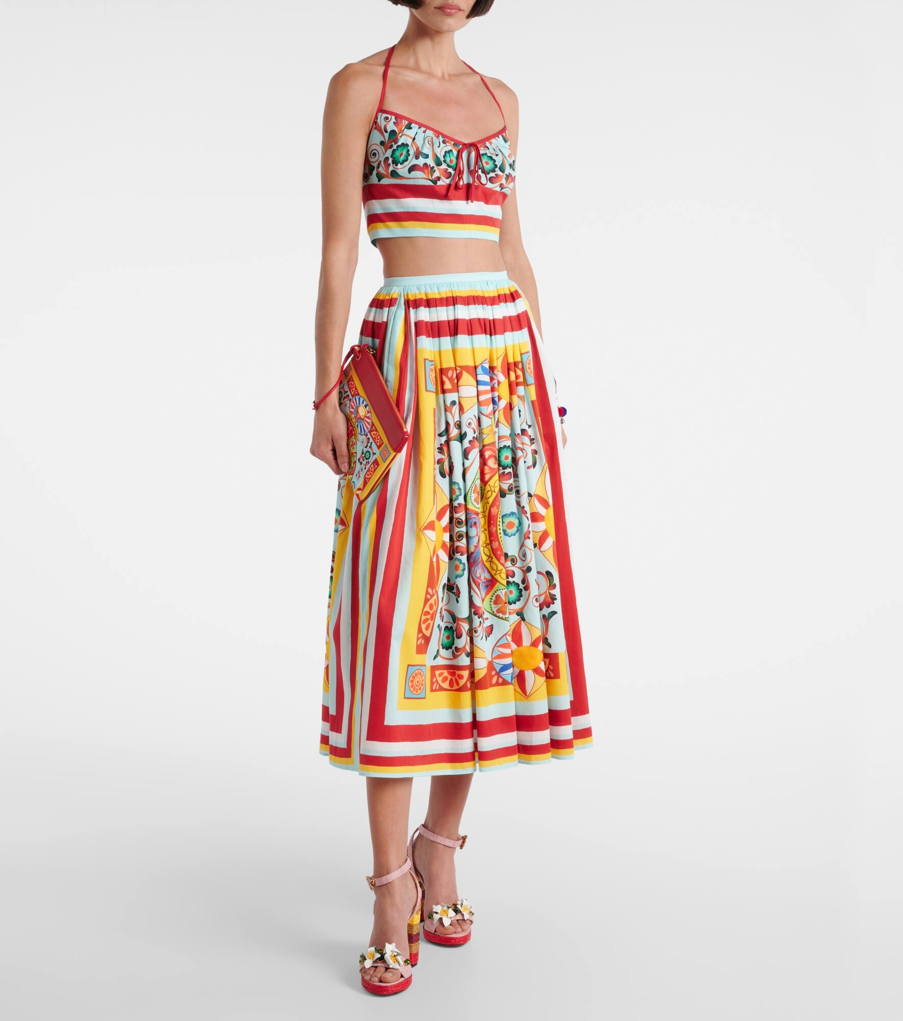 Pleated printed cotton midi skirt - 2