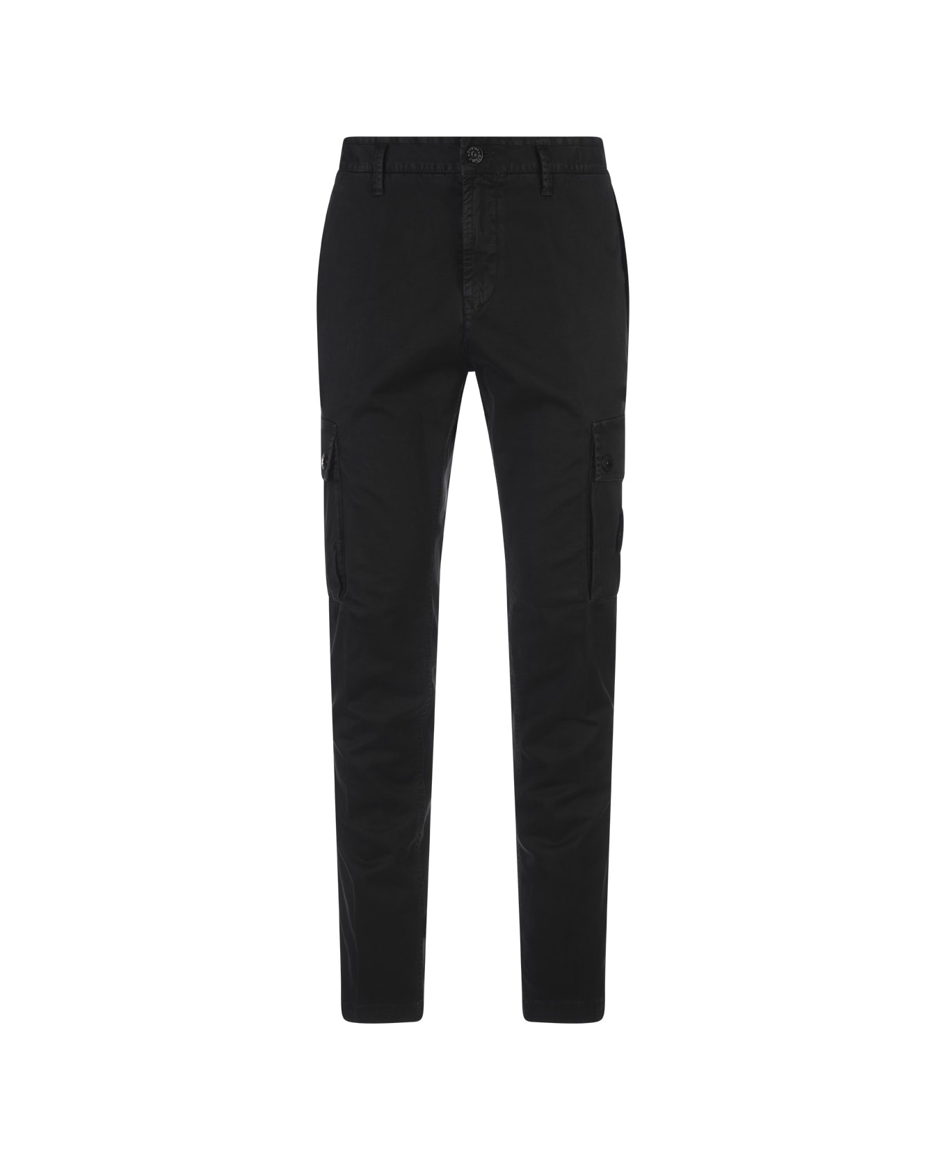 Black Cargo Trousers In Broken Twill Stretch Cotton - 1