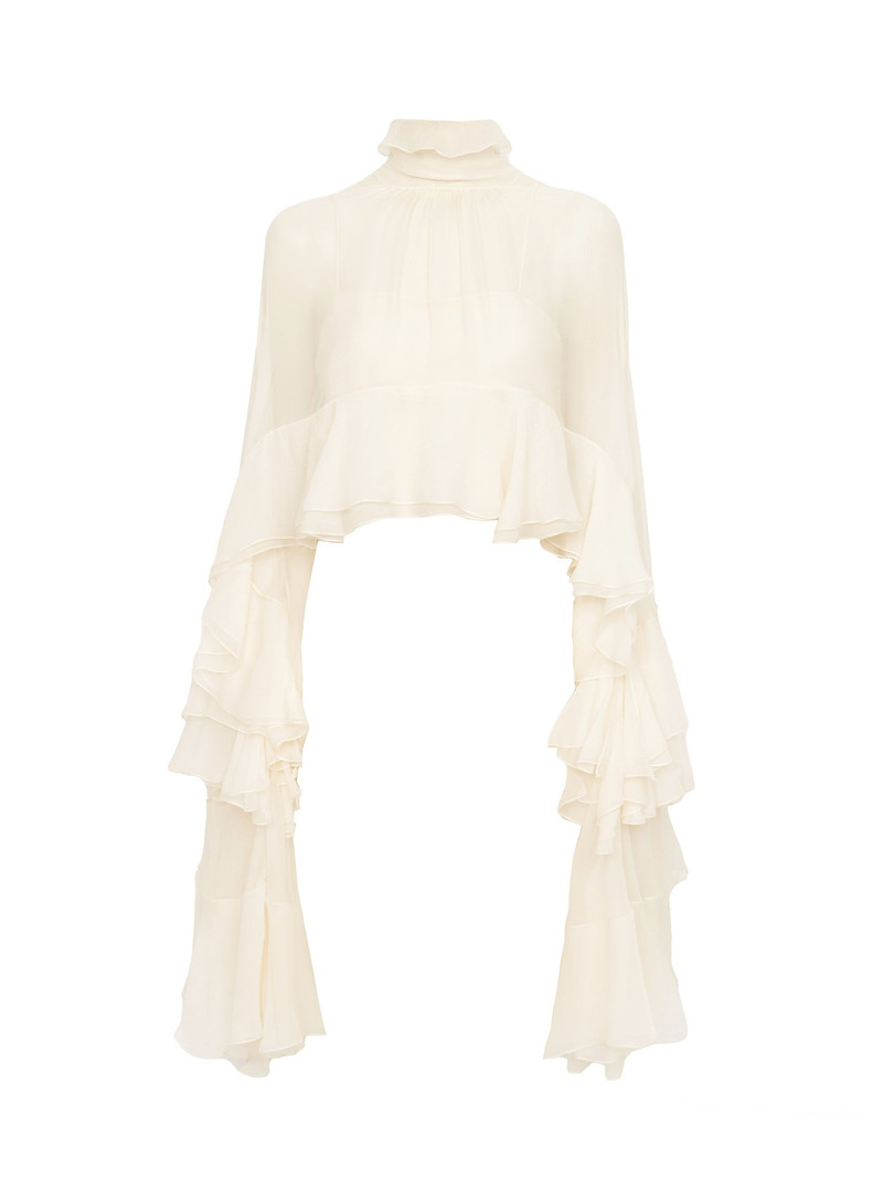 HIGH-LOW RUFFLE TOP IN SILK MOUSSELINE 1