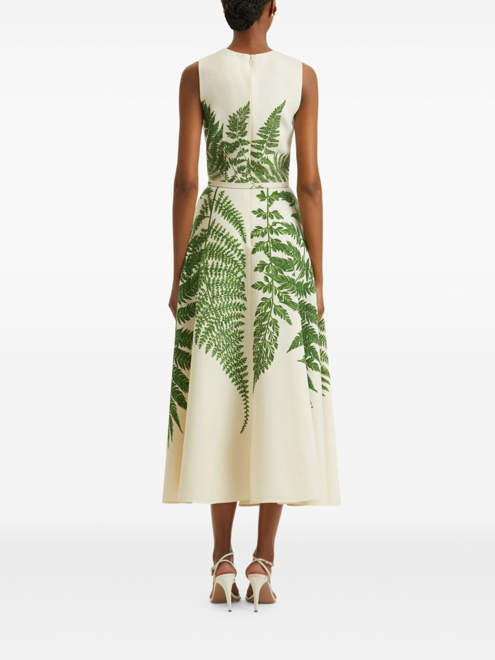fern-print belted midi dress - 4
