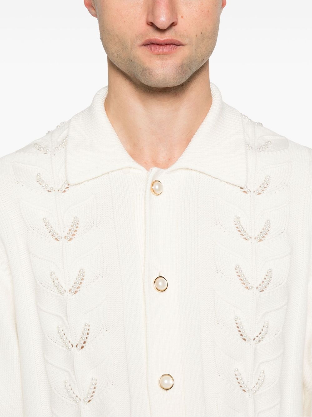 faux-pearl-embellished cardigan - 5