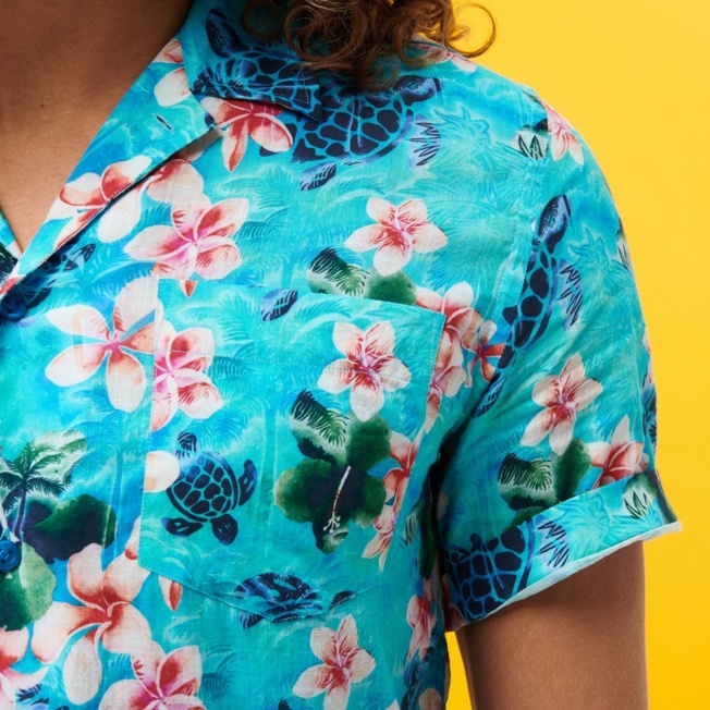 Men Bowling Shirt Linen and Cotton Turtles Jungle - 5