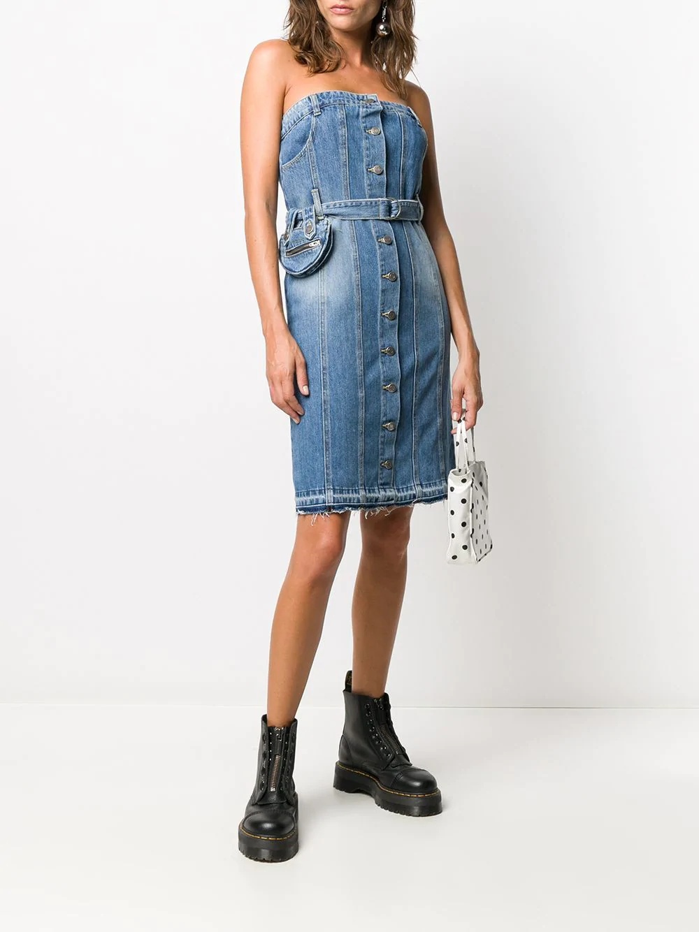 button-down strapless denim dress - 2