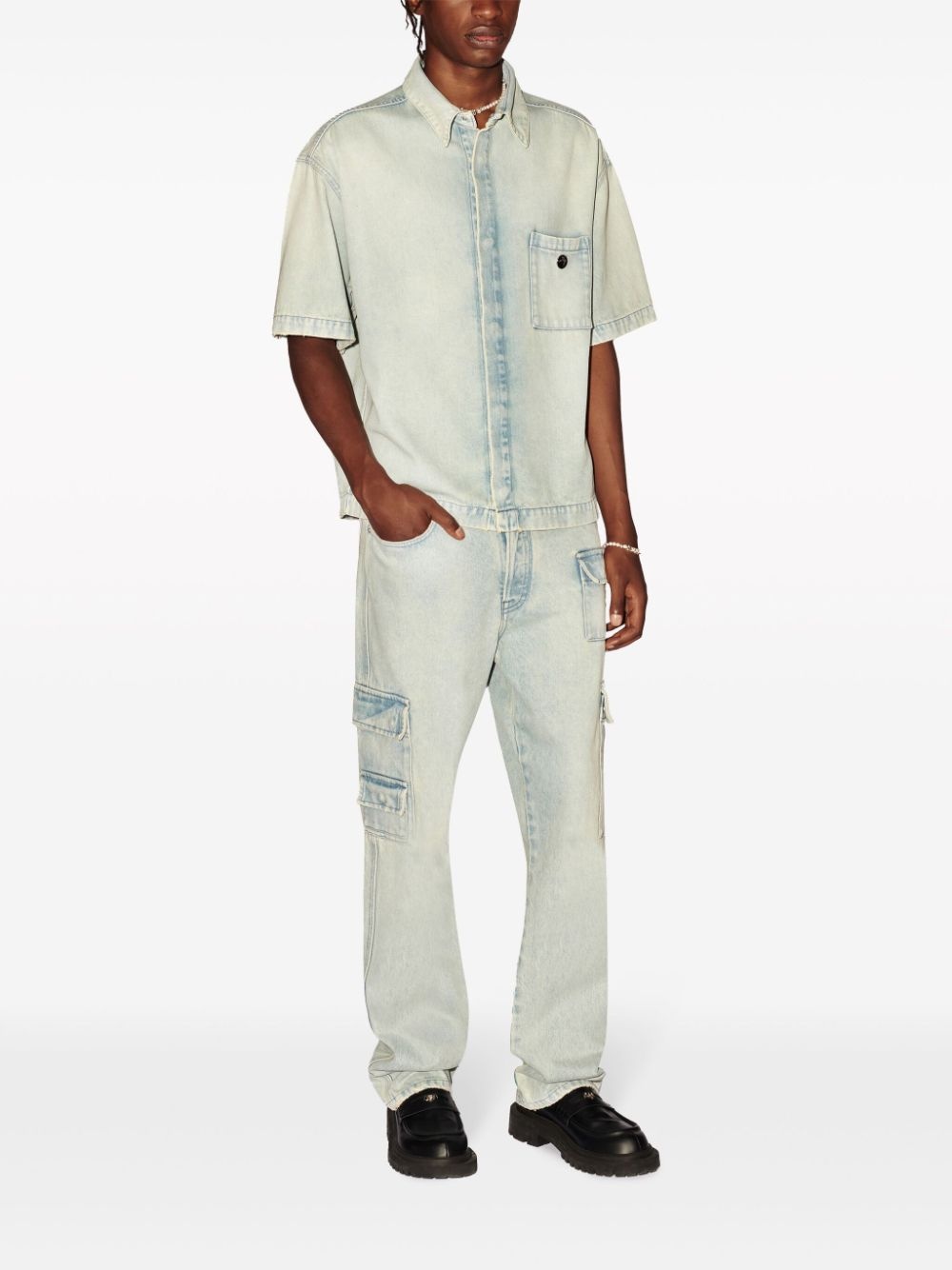 logo-appliquÃ© denim shirt - 2