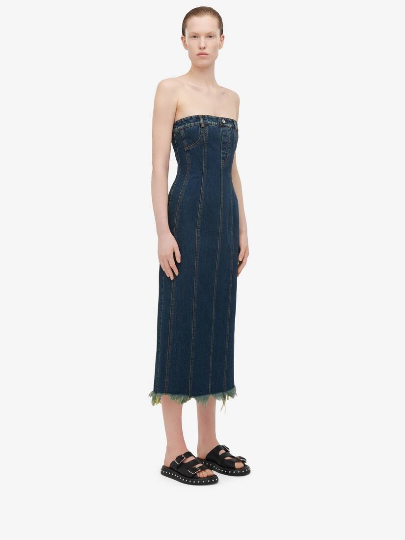 Women's Denim Bustier Dress in Indigo - 3