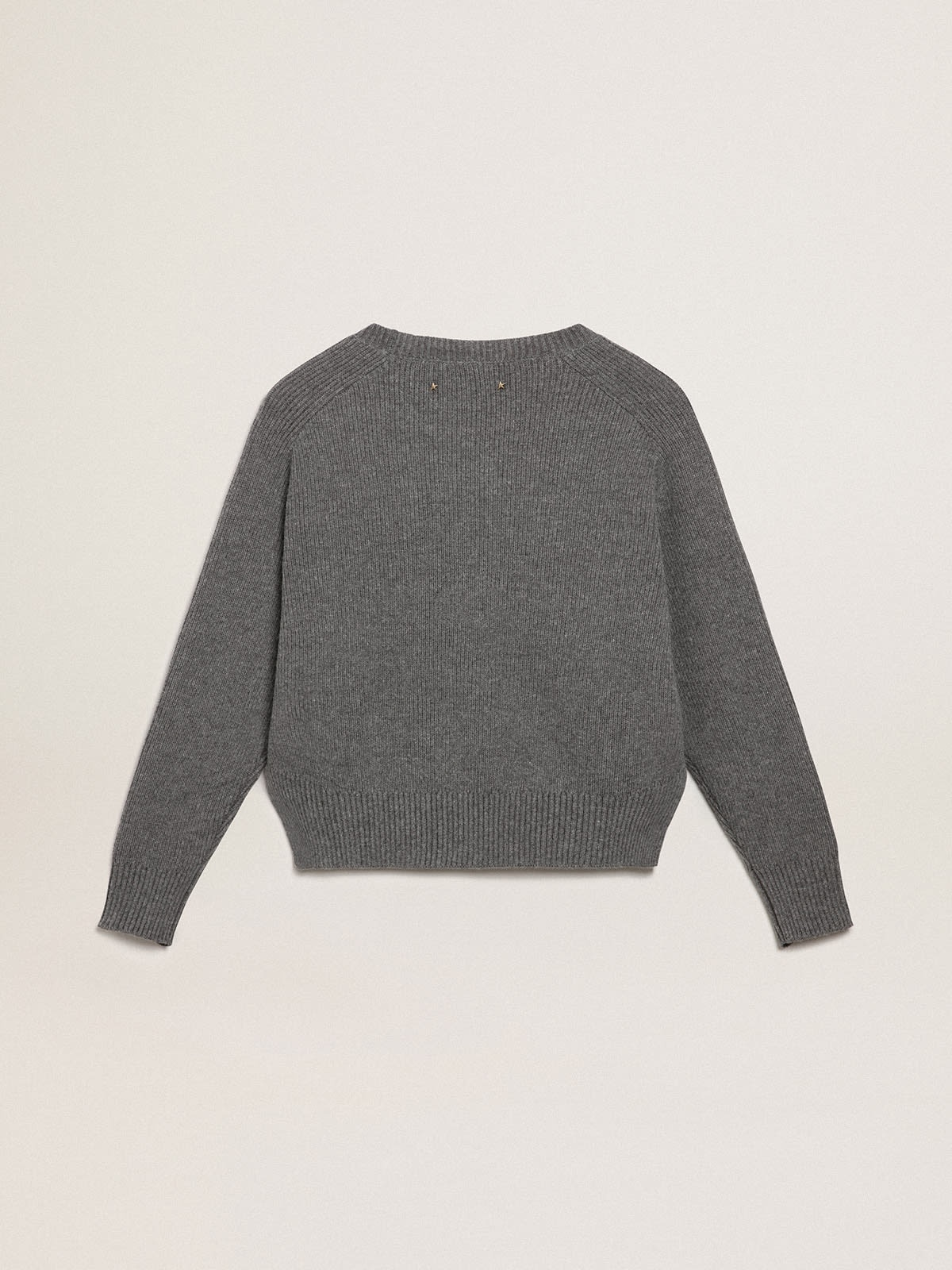 Women's gray round-neck sweater with glitter lettering - 6