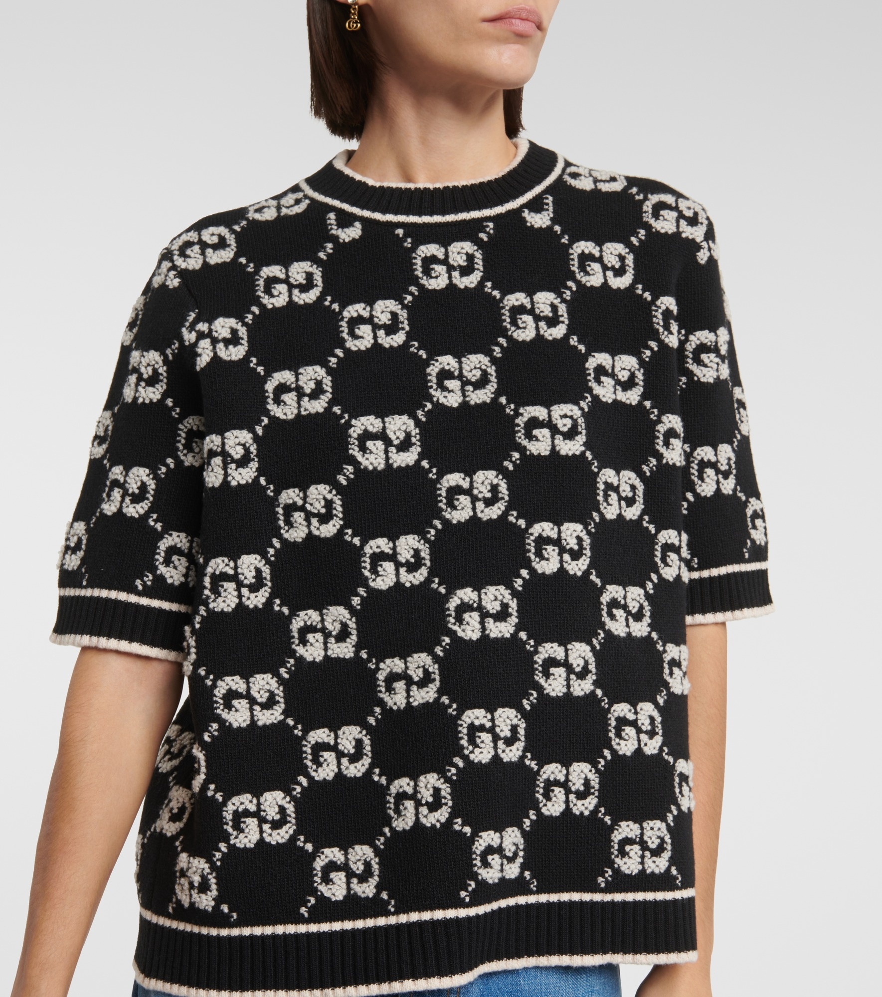 GG jacquard wool bouclé top - 5