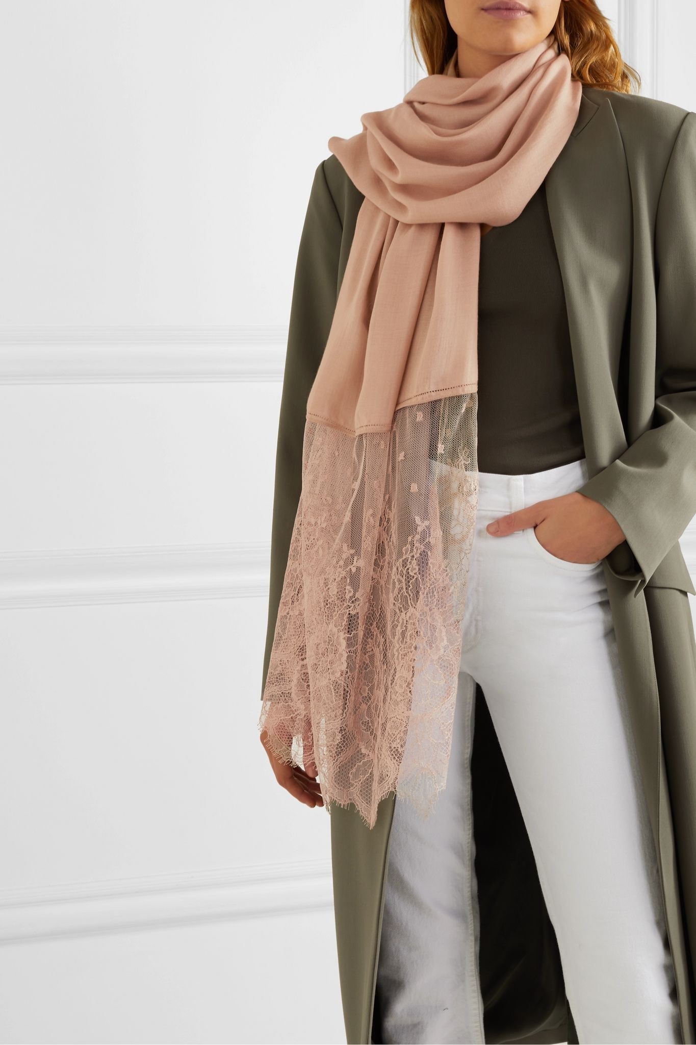 Valentino Garavani lace-paneled modal and cashmere-blend scarf - 2