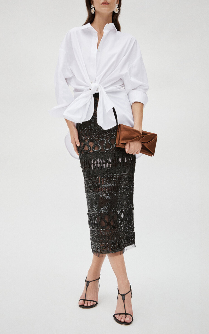 CAROLINA HERRERA Twist-Front Stretch-Cotton Shirt white outlook