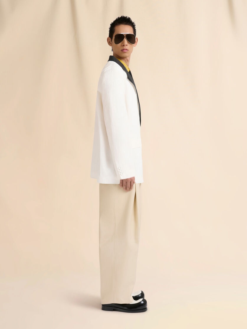 WHITE COTTON JACKET WITH WAVES AND DROPS JACQUARD MOTIF - 6