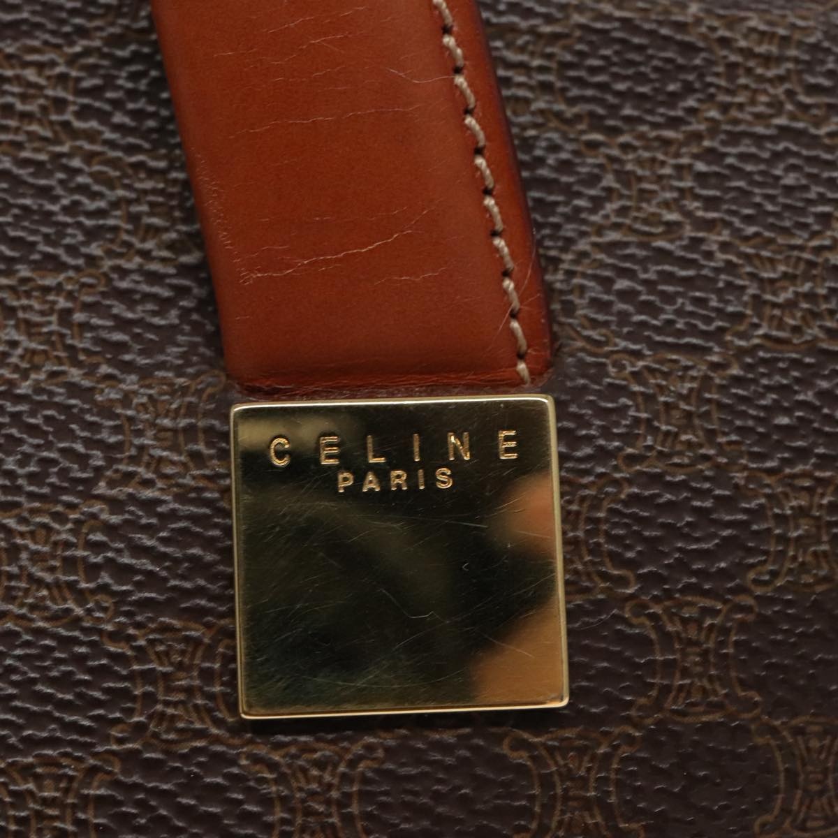 CELINE Macadam Canvas Hand Bag Pvc Leather Brown Gold - 14