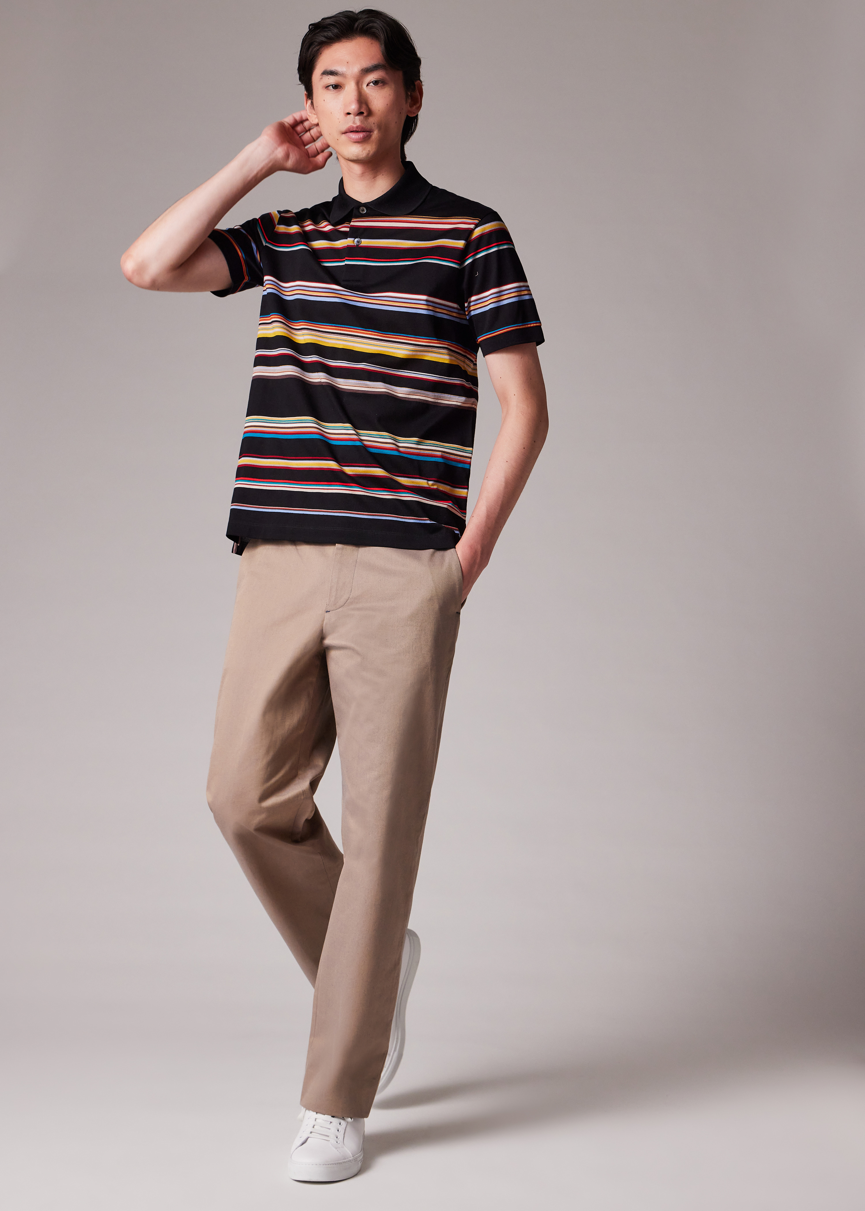 Black 'Signature Stripe' Cotton-Piqué Polo Shirt - 4