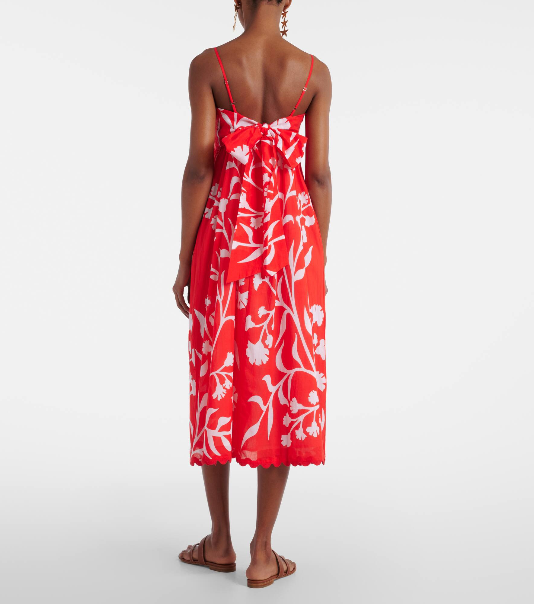 Printed scalloped cotton midi dress - 3
