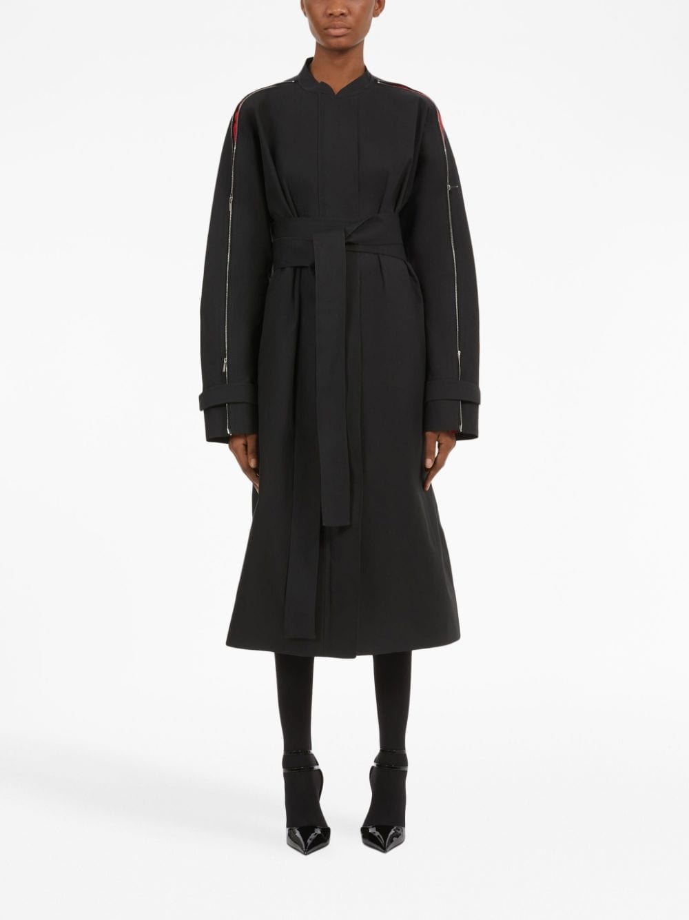 zip-detail belted trench coat - 2