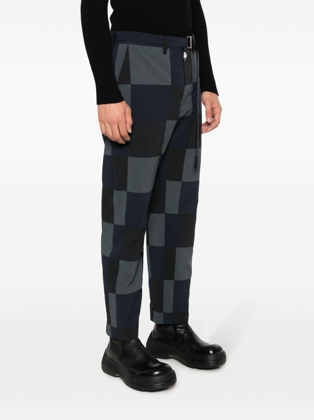 checkerboard-print cotton chino trousers - 3