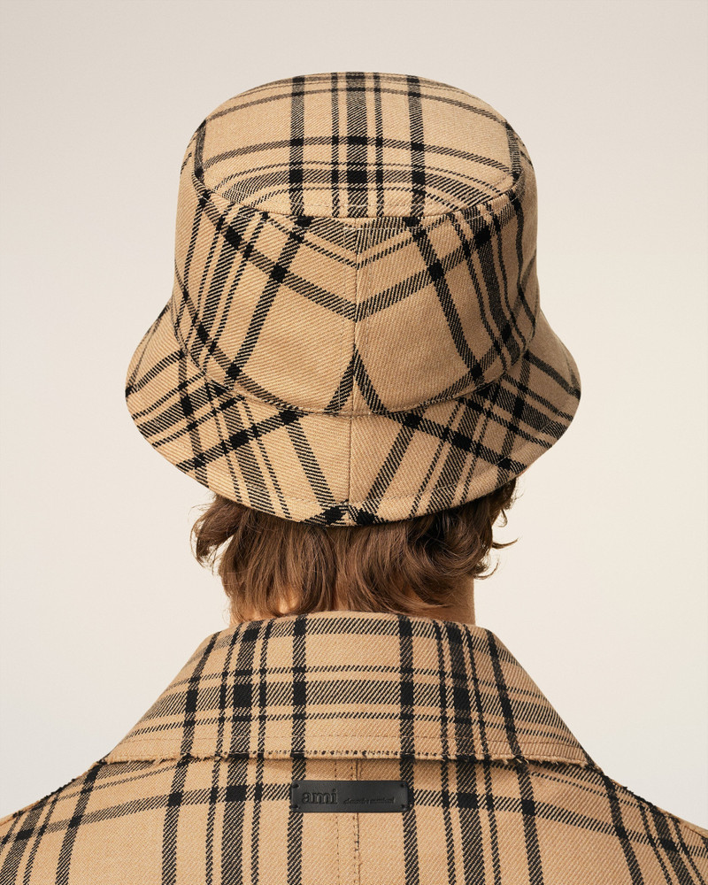 BROWN WOOL CHECKED BUCKET HAT 13