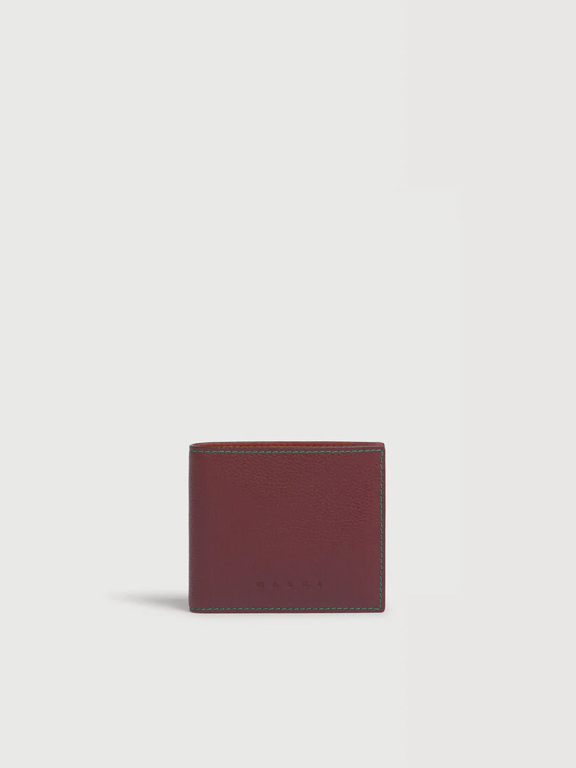DEEP BROWN LEATHER BIFOLD WALLET WITH CONTRAST STITCHING - 1