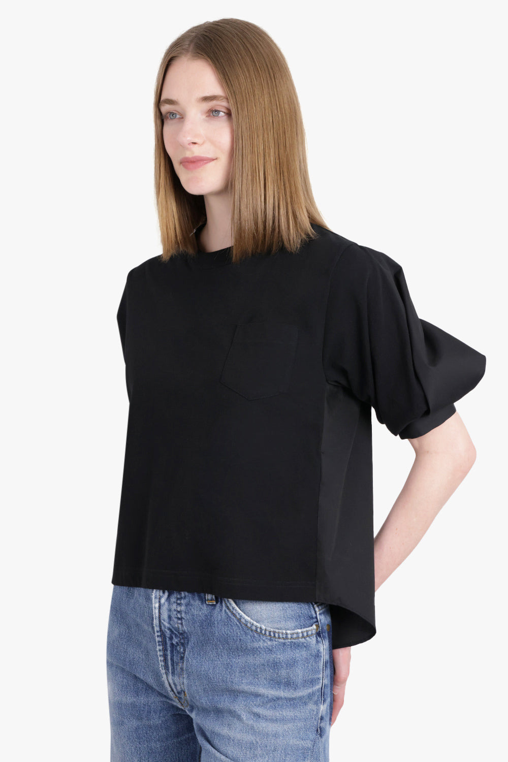 COTTON POPLIN X COTTON JERSEY T-SHIRT | BLACK - 2