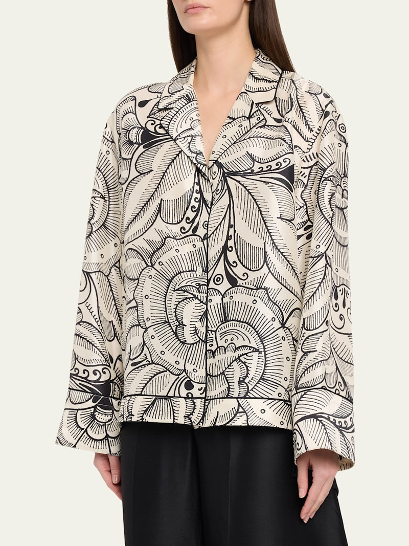 Bernardina Abstract-Print Silk Button-Down Shirt 4