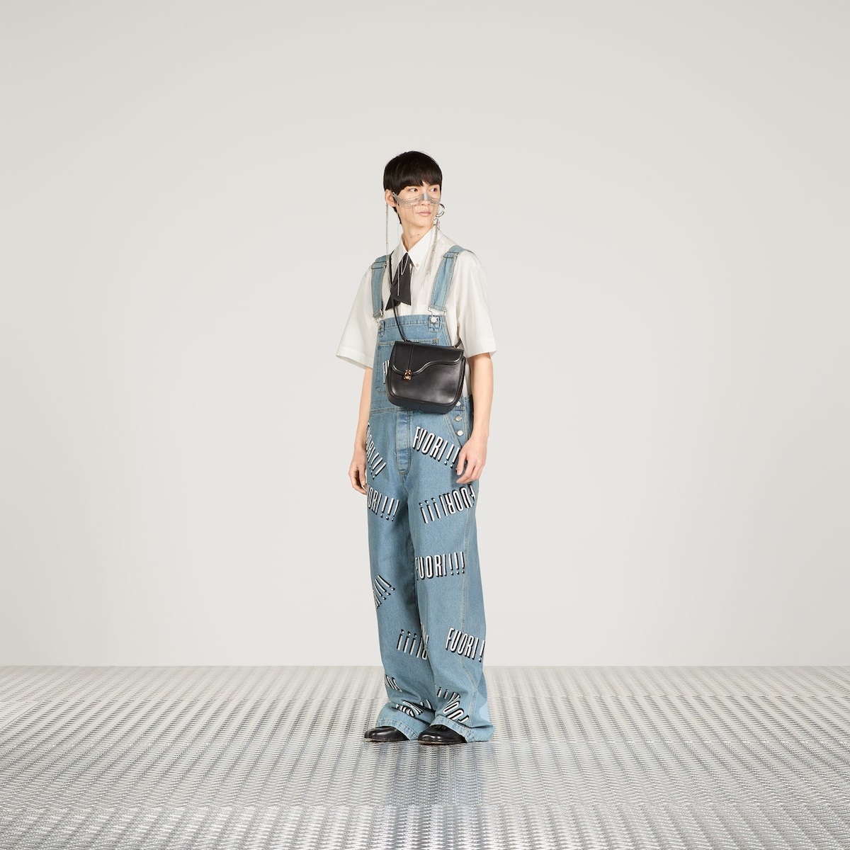 Cotton denim overall with Fuori!! print - 2