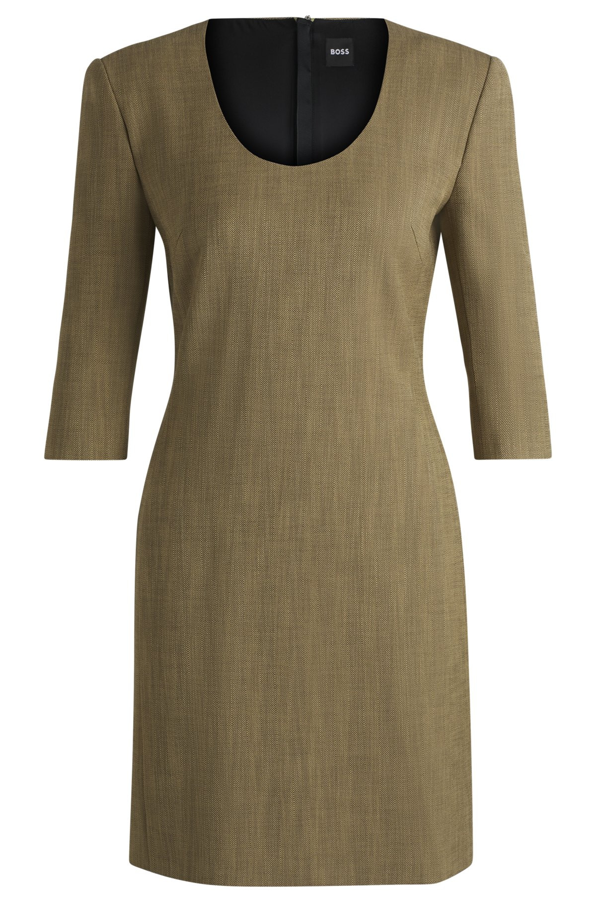 SCOOP-NECK DRESS IN HERRINGBONE STRETCH FABRIC - 1
